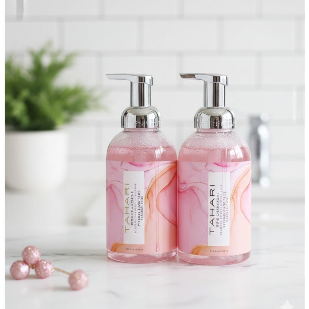 Tahari Pink Champagne Foaming Hand Wash Soap 16.9 oz Vitamin E Aloe Set of 2 New
